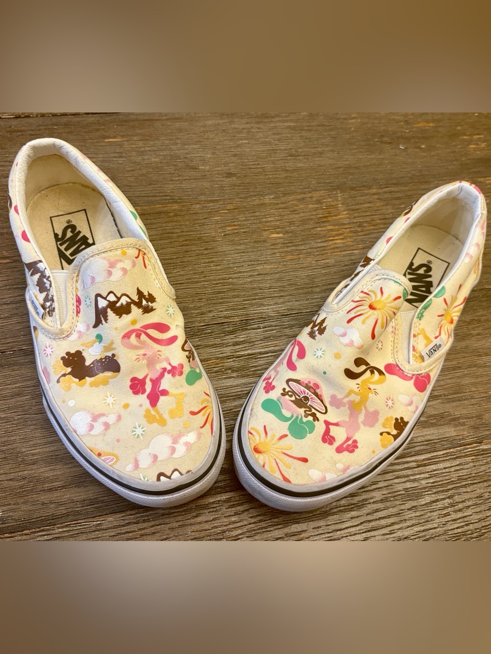 Vans Slip-On Sneakers in Cream with Pink, Teal & Yellow Prints